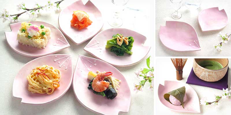 【画像】桜花釉で桜色の小皿作り・作品例/使用例