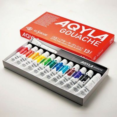 アキーラガッシュ 12色13本(11mL白2本･水に流せるアルキド絵の具)